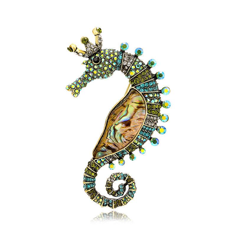 

Винтажная брошь «Морской конек» в виде тяжелой промышленности со стразами для морских животных зелёный