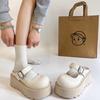 Academy style small leather shoes spring and summer new thick-soled heightening single shoes retro one-word buckle Mary Jane half slippers