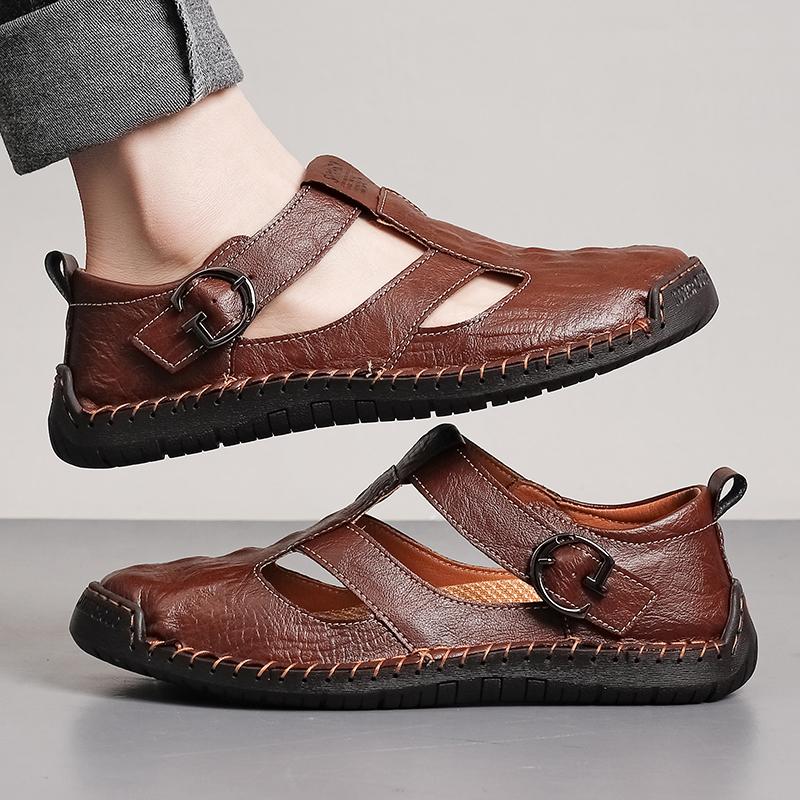 Fashion Mens Sandals Leather Summer Beach Casual Sandals Male Non-Slip Soft Comfortable Outdoor Shoes High Quality Man Sandals