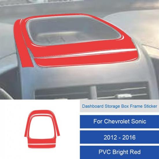 3Pcs For Chevrolet Sonic 2012-16 Carbon Fiber Dashboard Storage Box Panel Cover Bright Red（PVC )