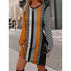 Womens Heart Print Round Neck Long Sleeve Plaid Patchwork Midi Dress Elegant Casual Office Wear