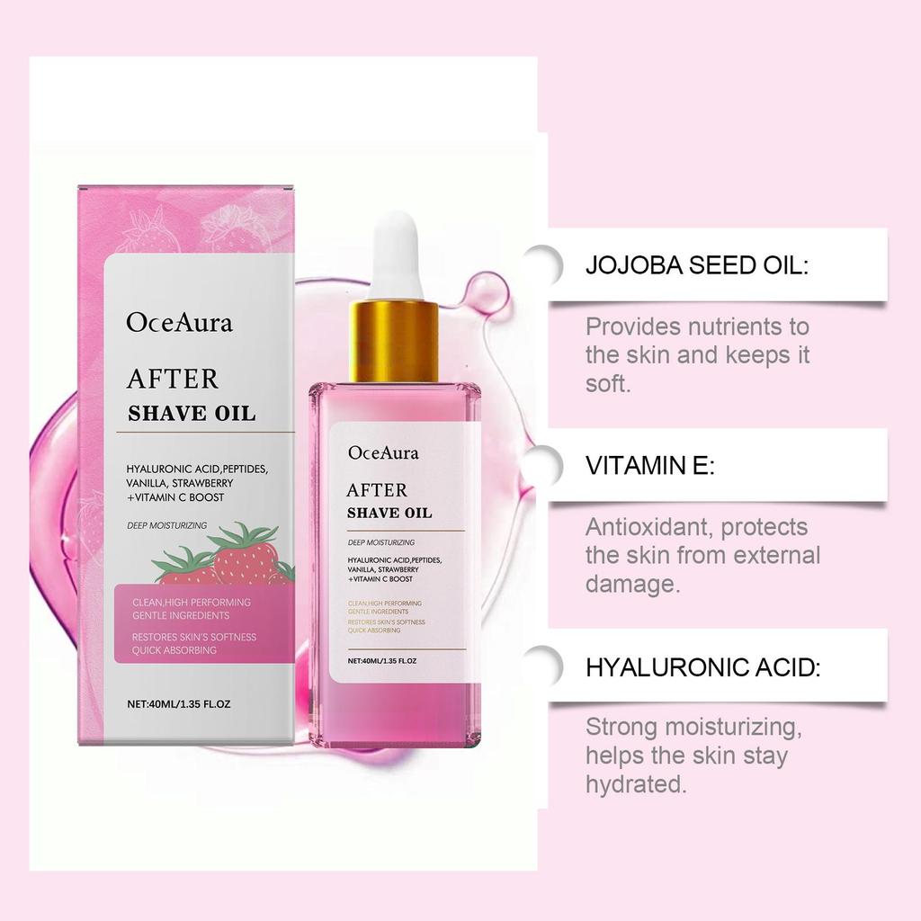 OceAura After Shave Oil Strawberry Vanilla Moisturizing Skin Soothing Intimate Area Leg Prevent Hair Growth Products Body Oil