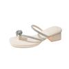 Wunderschöne Strass-Blumen-Slipper Damen Sommerbekleidung 2025 neu Französische Zehensteg Dicke Ferse Exquisit mit Rock Sandalen