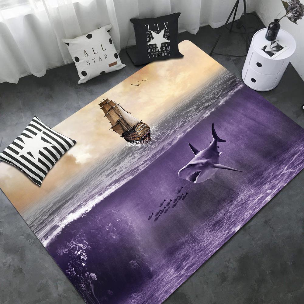 Funny Shark Floor Mat Non-Slip Laundry Room Mat Laundry Decor Balcony Child Living Room Bedside Mats