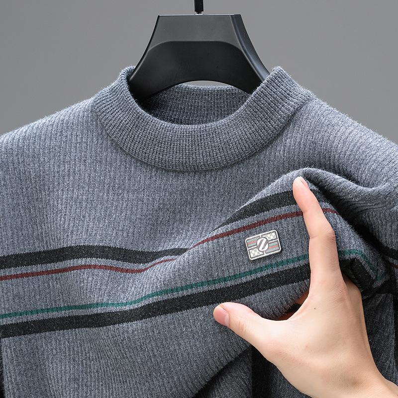 2025 Men s Autumn/Winter Plus Velvet Knit Sweater - Thick, Warm Round Neck Top 3XL серый