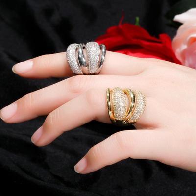 CMM Luxuriöser Hochzeitsschmuck, goldfarben, silberfarben, großer verstellbarer Ring
