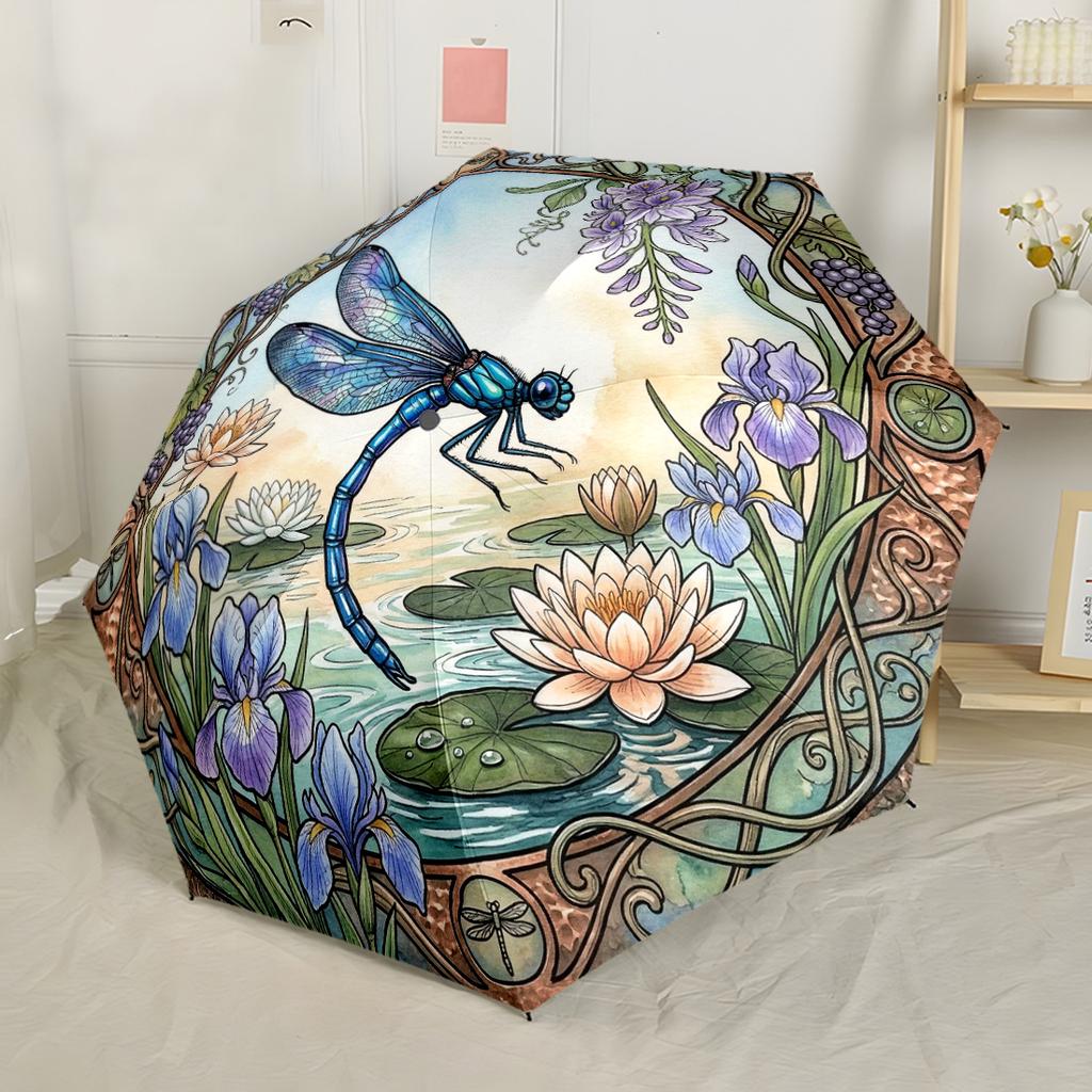 Art Nouveau Dragonfly Compact Travel Automatic Umbrella Compact & Durable 8-Rib Design Durable Plastic & Iron All-Season Travel