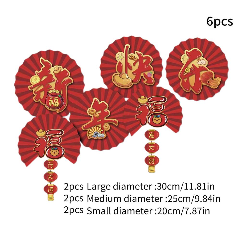 6PCS Chinese Year of The Snake Style C Decorative Paper Fans Round Hanging Paper Fans Chinese New Year Wall Art for