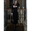 Vintage Women's Dress with Ruffle Edge Knitted Dress Autumn and Winter Wool Dress