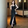 Spaghetti Strap Slit Evening Gown for Nightclub and Spa Technicians