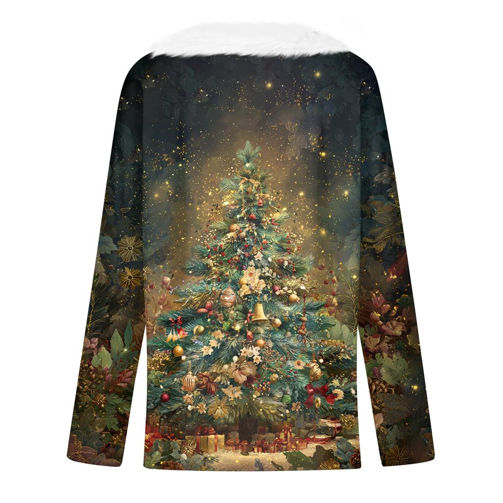 Dames Juleprintet Langermet Party Plysj Hals V-hals Topp