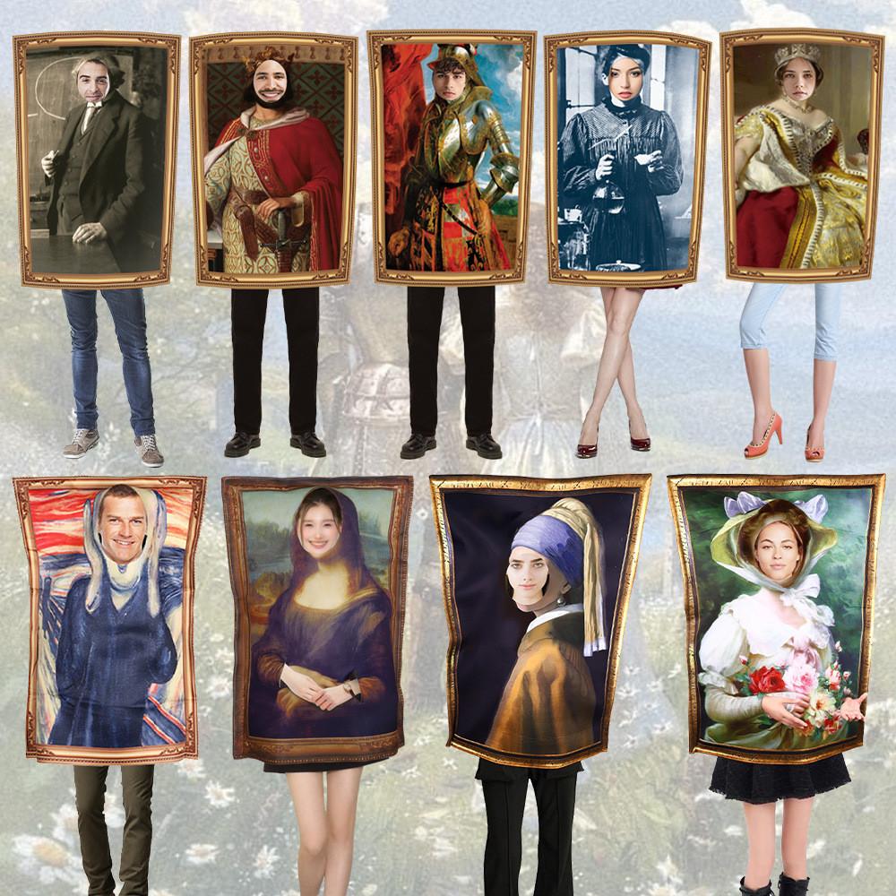 Mona Lisa Cosplay-kostyme med polyesterstoff for Halloween og temafester