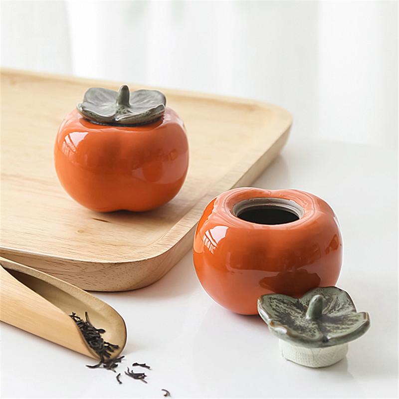 Ceramic Persimmon Tea Caddy – Jingdezhen Porcelain Sealed Canister for Candy, Spices, and Food Storage