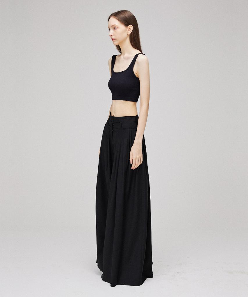 Meuameu Signature Unbalance Band Pin Tuck Flare Slacks