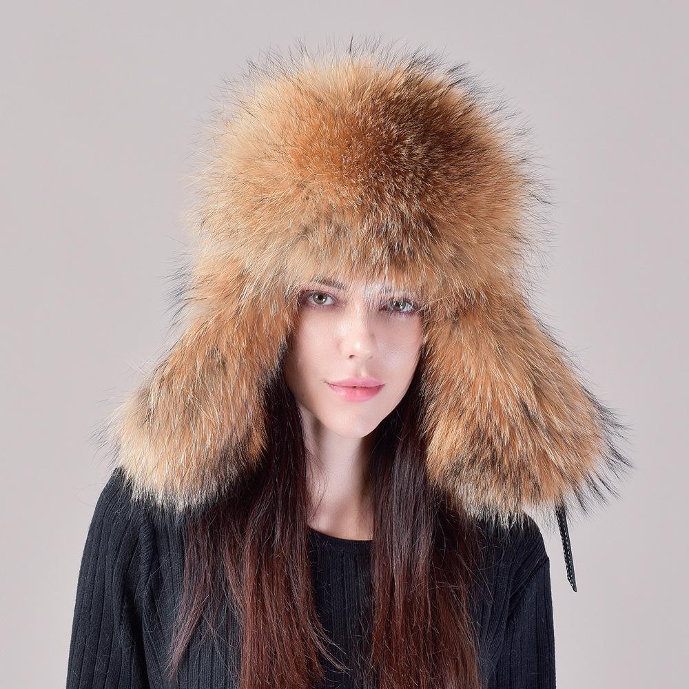 

Шапка Lei Feng из лисьего меха женская, из меха енота, женская зимняя, для среднего и пожилого возраста, теплая меховая, кожаная, хлопковая, зимняя One Size(55-60cm)