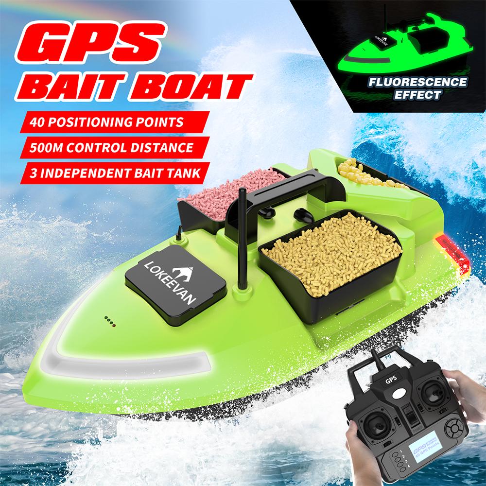 GPS Köderboot Lokeevan V020 12000mAh Akku Doppelmotor 3 Behälter 2KG Traglast 500M Fernbedienung