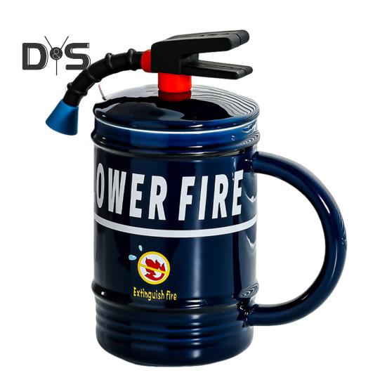 

Керамическая кофейная кружка 450 мл, забавная чашка-пламегаситель с крышкой, кружка для напитков со льдом, шоколадом и молоком, креативный подарок для мужчин и женщин синий