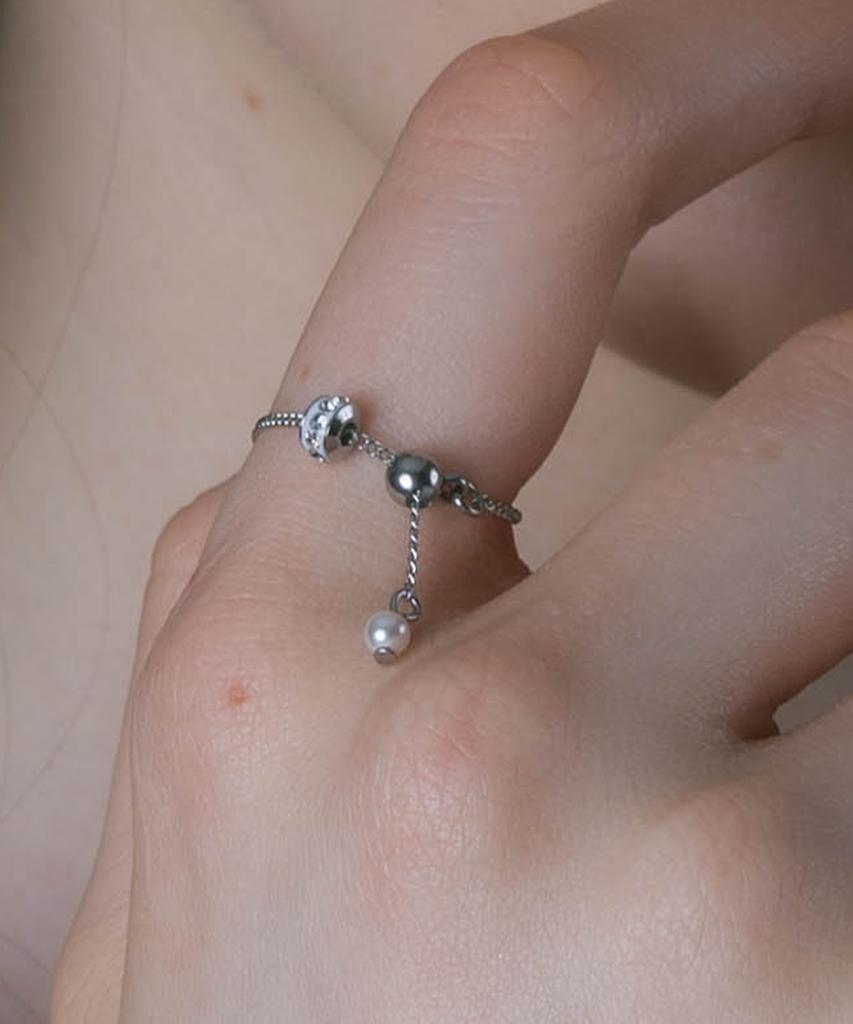 Pearly More Small Crystal Chain Ring_Pm25R001Ss