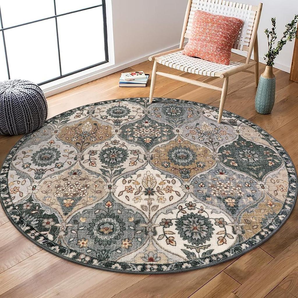 Vintage Floral Pattern Carpet Geometric Pattern Persian Style Rug Daily Home Decor Floor Mat for Living Room Bedroom Kitchen