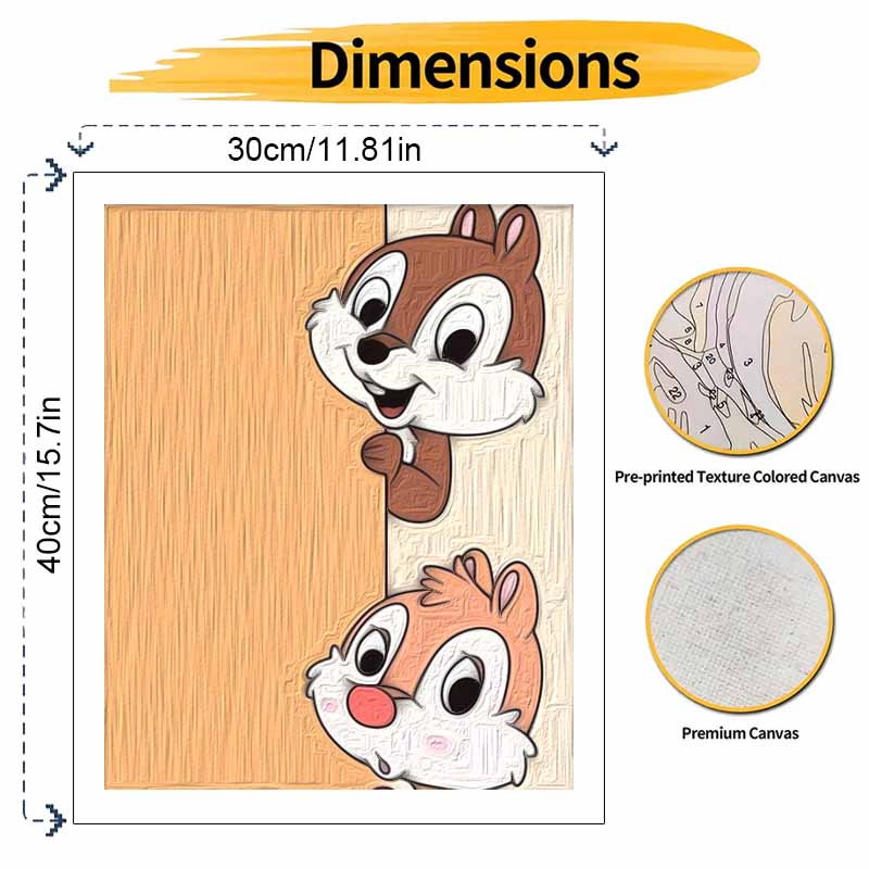 Disney Oil Painting DIY Digital Painting Chip and Dale Characters HandPainted Wall Art for the Living Room and Entryway.