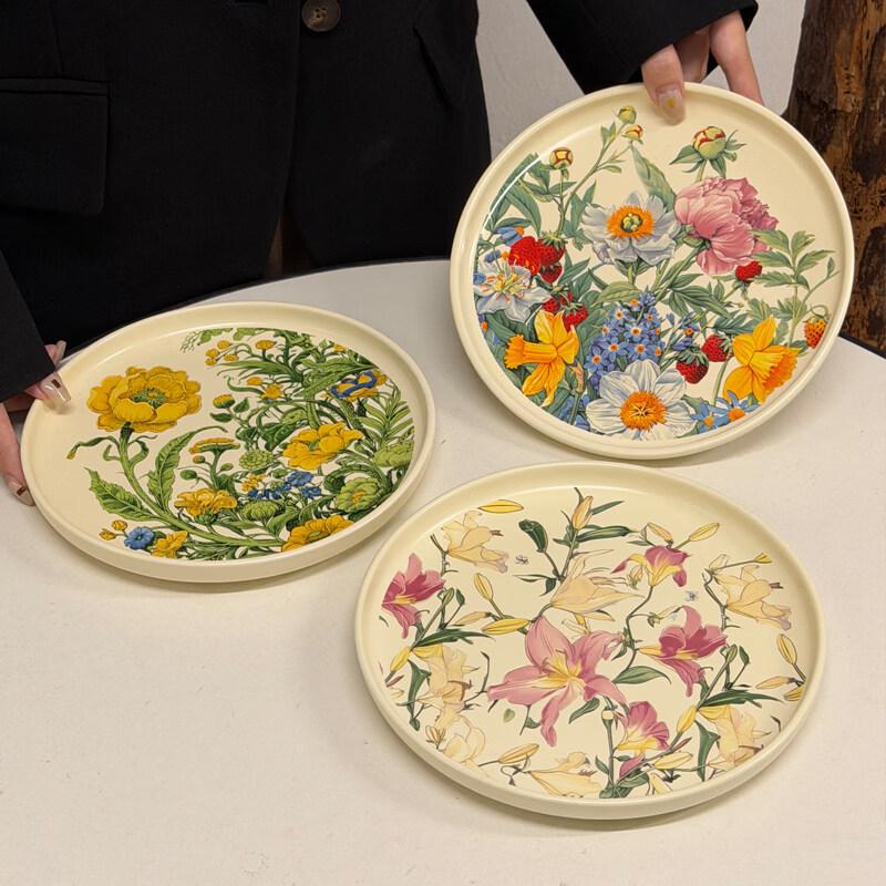 JIESITONG Floral Ceramic Dinner & Dessert Plate