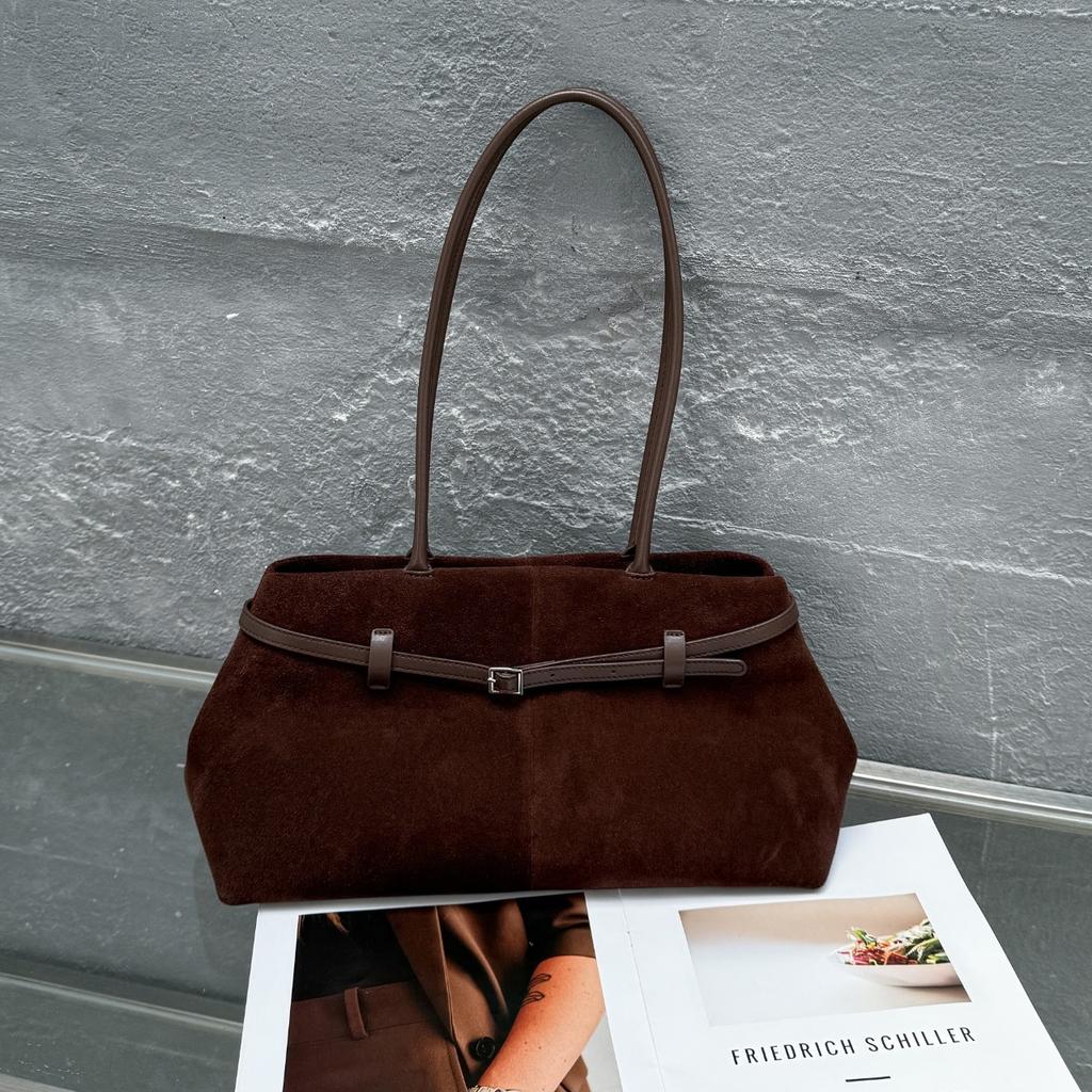 Medium and Long Large-capacity Fashion Handbag, Autumn and Winter Belt, Cowhide Matte Bag, Shoulder and Underarm Bag.