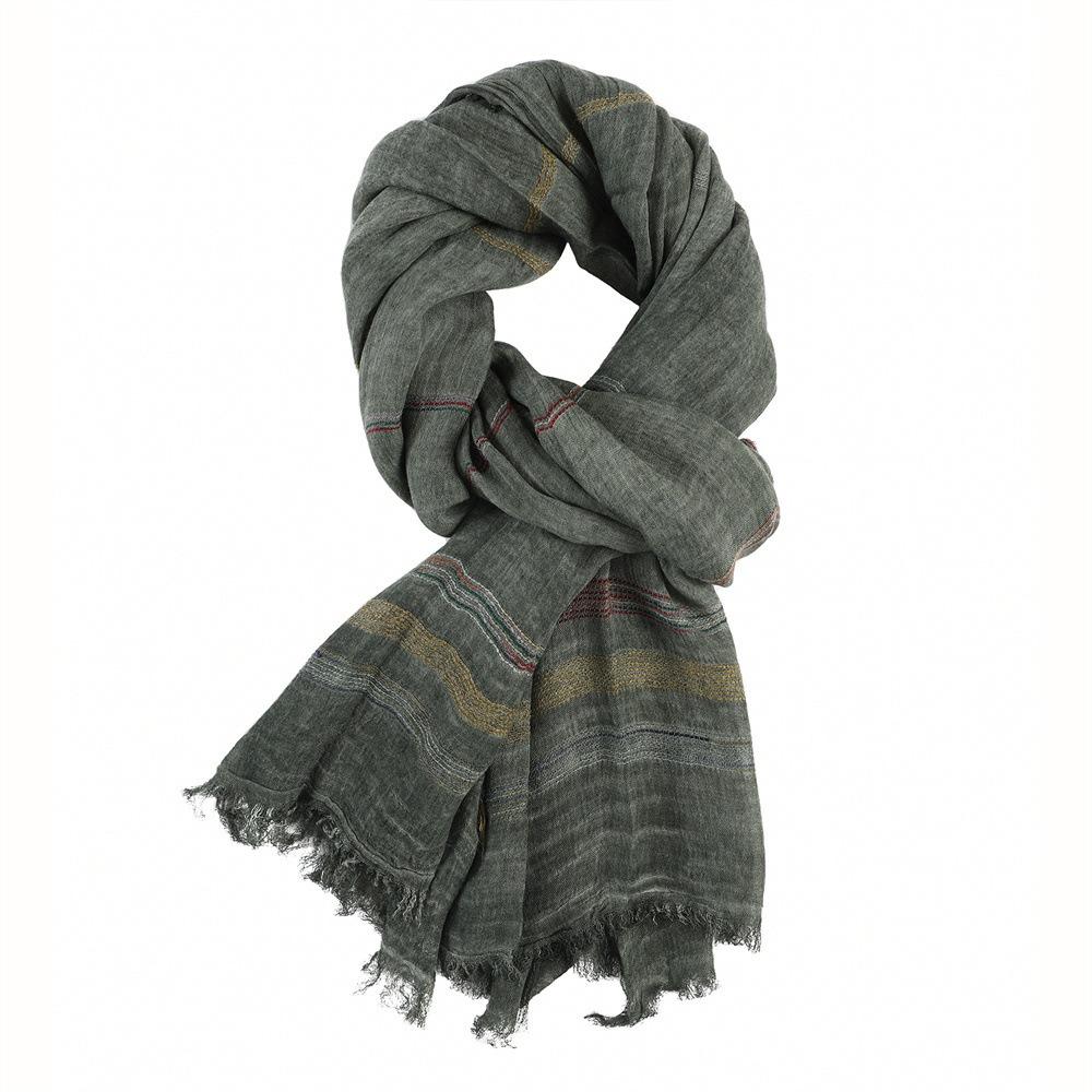 Tassel Winter Men's Scarves Cotton Linen Yarn-dyed Neckerchief  Wrap Casual Long Scarf  Outdoor
