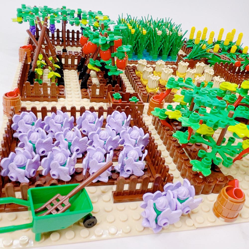 Gemüsegarten, Kürbis, Traube, Kleine Granulare Farm Obstgarten Bausteinmontageszene Blumenbeet Mikrolandschaft