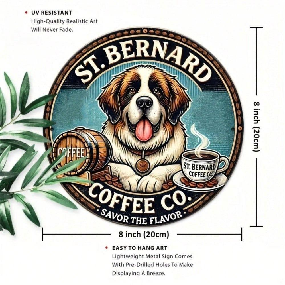 Vintage Metal Poster Saint Bernard Coffee 20x20 cm Wall Art Kitchen Decor