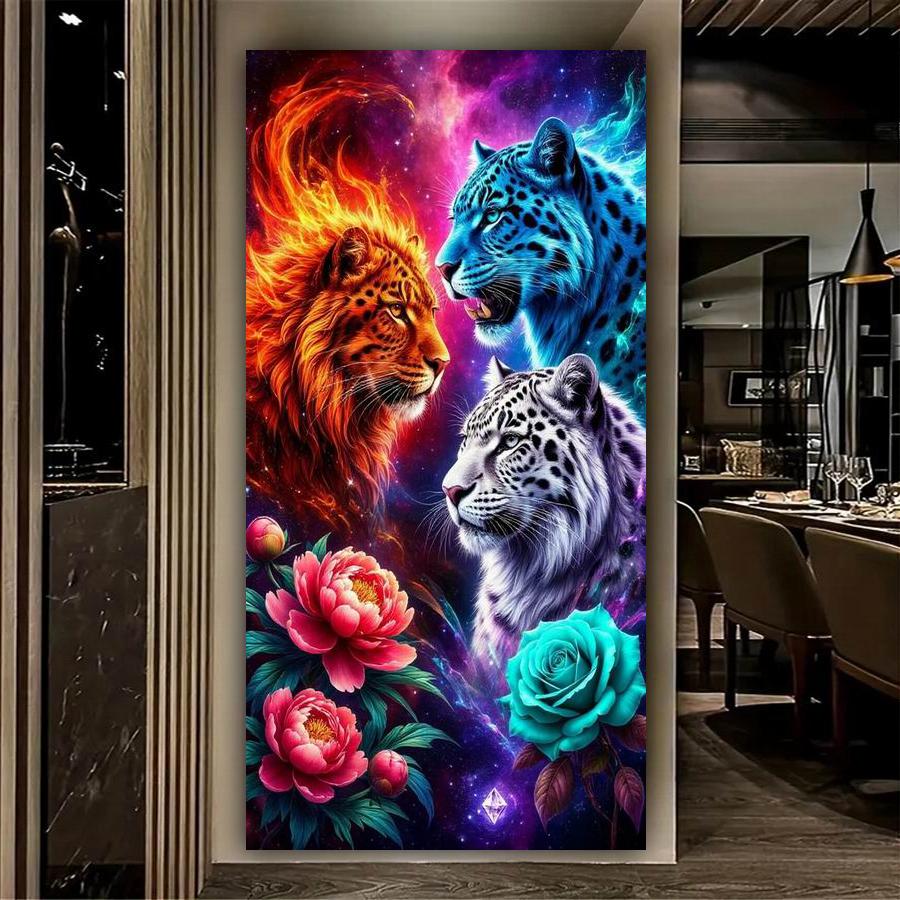 Tiger Leopard Lion Flower Large Size Diamond Painting New Collection Wild Animals Diy Full Drill Rhinestone Embroidery Mosaic Cross Stitch Kits