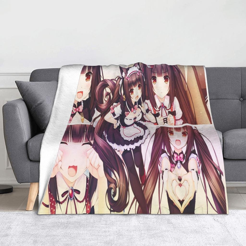 Chocola Vanilla Blanket Flannel Spring Autumn Anime Nekopara Lightweight Thin Throw Blanket for Bedding Couch Bedspread