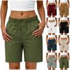Women's Summer Fashion Elastic Waist Cotton Linen Five Quarter Pants Casual Loose Pocket Shorts