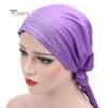 Cute Lady Rhinestone Muslim Turban Hat Chemo Cap Hair Loss Hijab Cap Cover