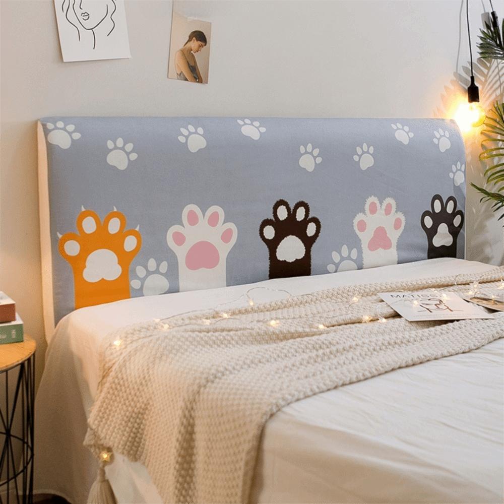 Elastic Bed Head Cover Cartoon Dustproof Bedside Cover Skin-friendly Feel Cat Pattern Bed Back Dust Protector Cover for 1.5m Bed