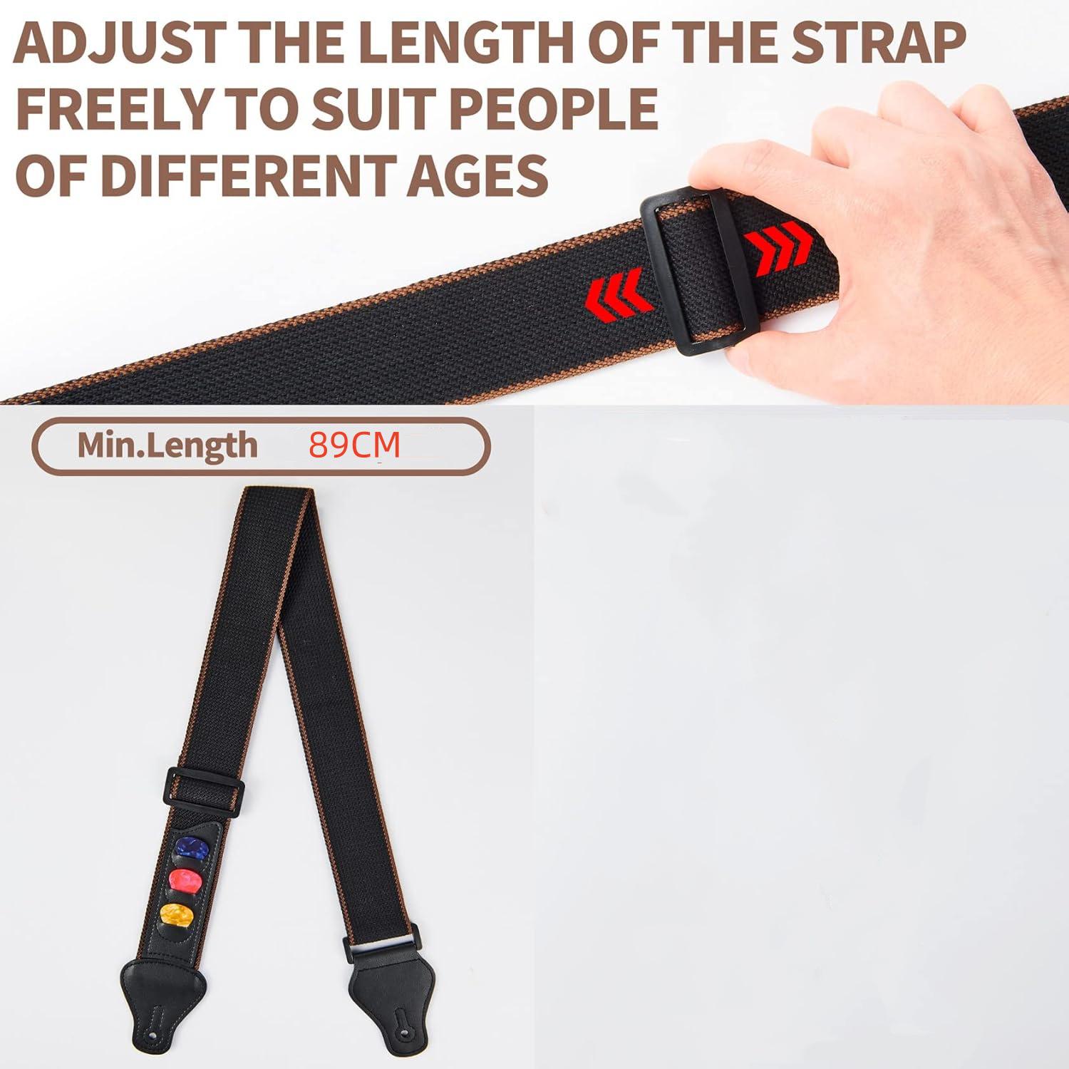 Universal Guitar Strap with 3 Picks: Compatible with Acoustic, Electric, and Classical Wood Guitars.