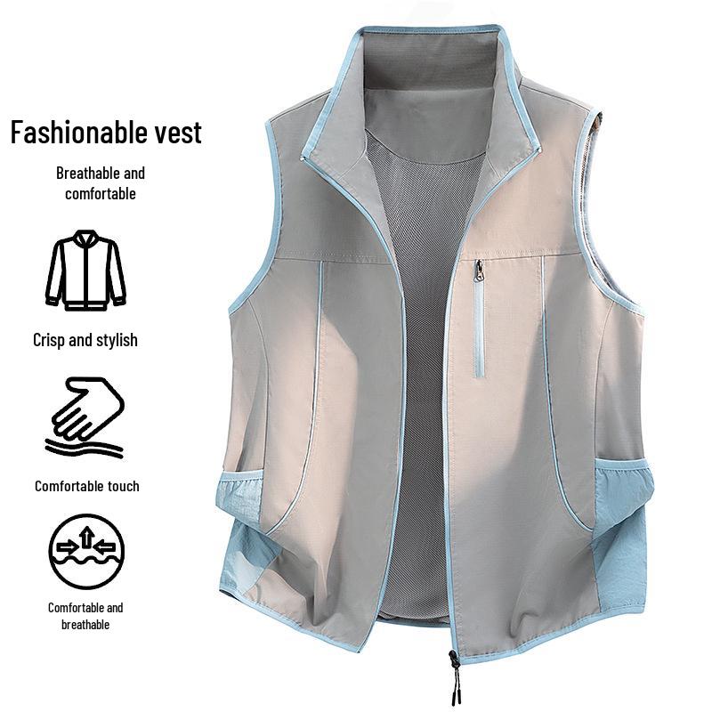American Color Block Sleeveless Casual Vest - Unisex Couple Style
