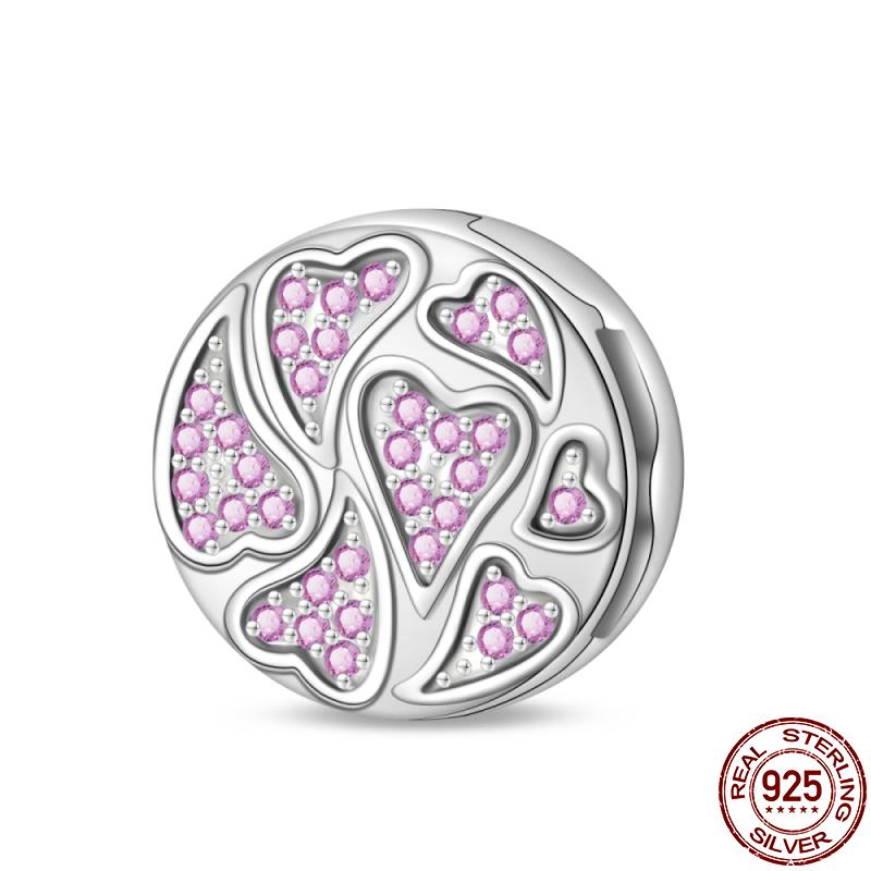 Copper Flat Beads-Pink Heartbeat Charms Fit 3Mm Pan Bracelet Diy Beads For Women Birthday Fine Jewelry Gift