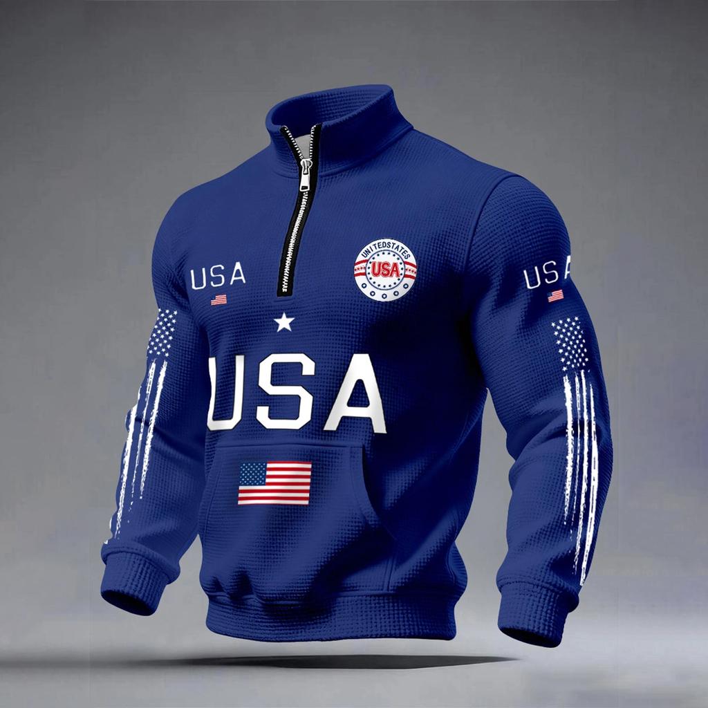USA Anniversary Men's Casual Letter Print Long-Sleeve Sweatshirt