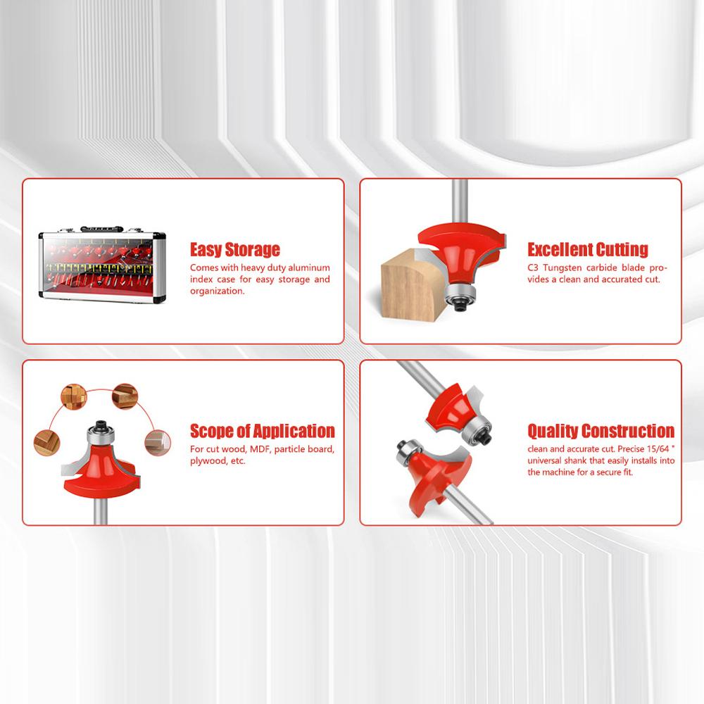 24 ks Dřevoobráběcí fréza 6mm stopka Ořezávací stroj Zaoblovací fréza Zkosení Drážkování