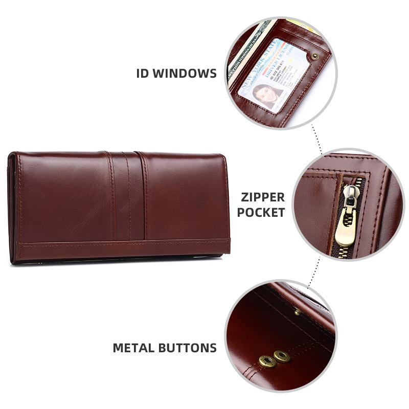Women Cow Leather Long Wallet RFID Anti-theft Genuine Leather Multi Slot Card Bag Multifunction Fashion Female Coin Purse Large Capacity Clutch