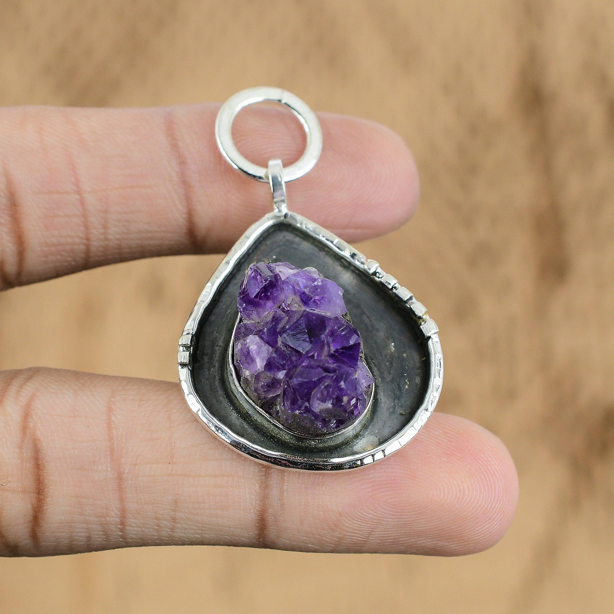 

Natural African Amethyst Rough Gemstone Pendant Purple 925 Sterling Silver