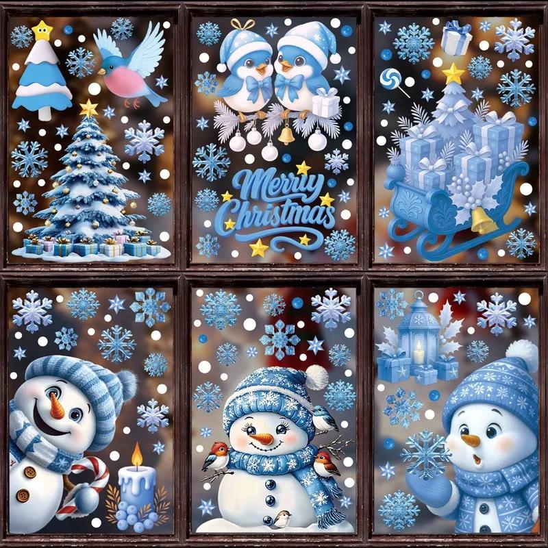 10pcs Christmas Window Stickers Winter Snowman Santa Claus Snowflake Elk Static Stickers Glass Ornaments Merry Christmas Decor