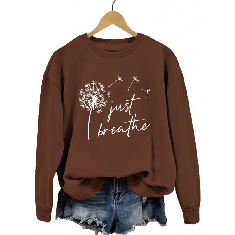 European & American 'Just Breathe' Dandelion Print Sweatshirt - Women's Casual Fashion Top