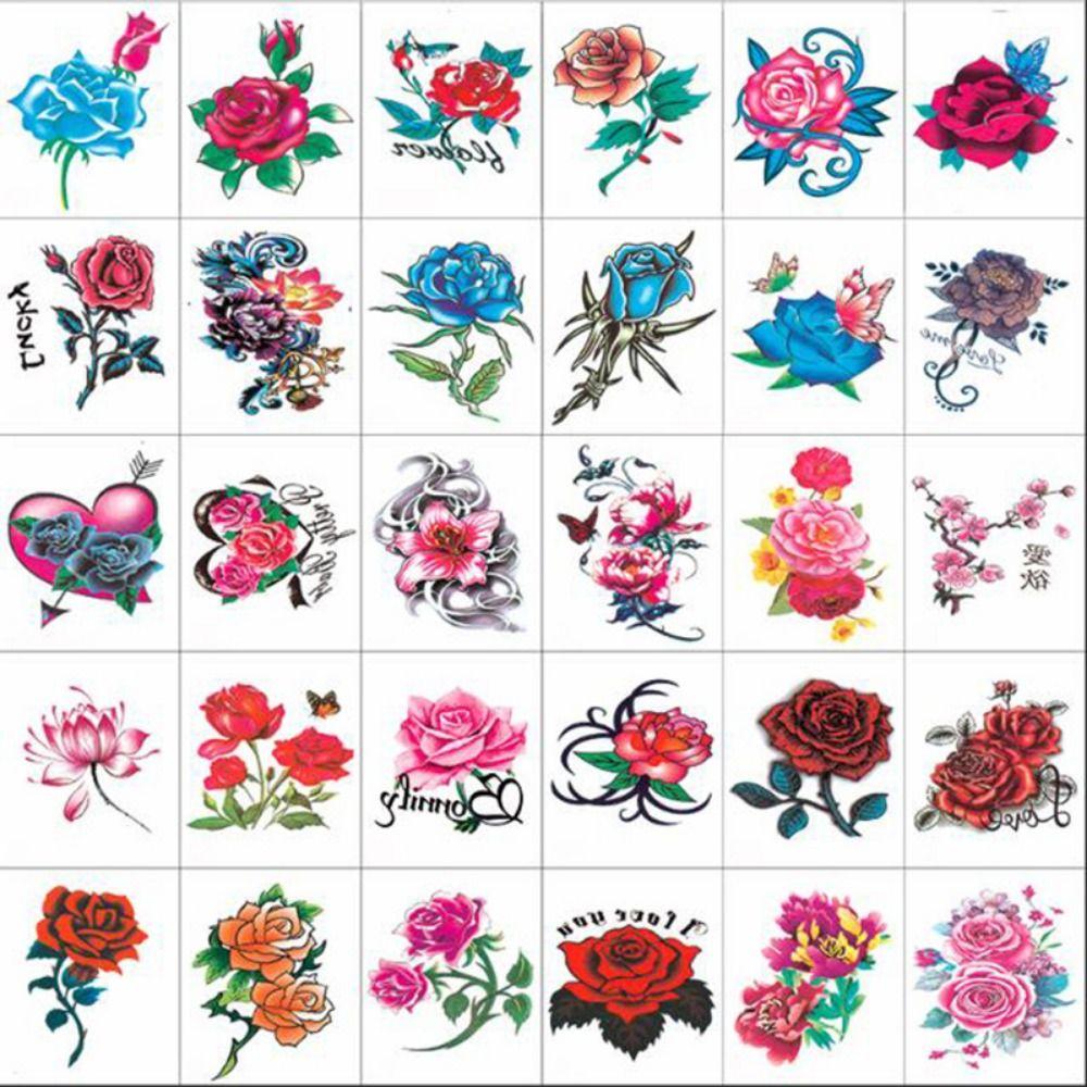 5/10/20/30/50 Pcs Rose/ Butterfly Pattern Butterfly Tattoo Stickers Flower Tattoo Stickers  Women