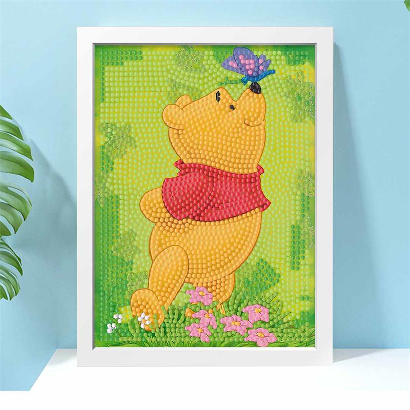 DIY Diamond Painting Kit with Frame, Winnie Full Circle Mosaic 5D DIY Cross Stitch Kit Home Decoration with Frame, Handicraft Hobby Collection