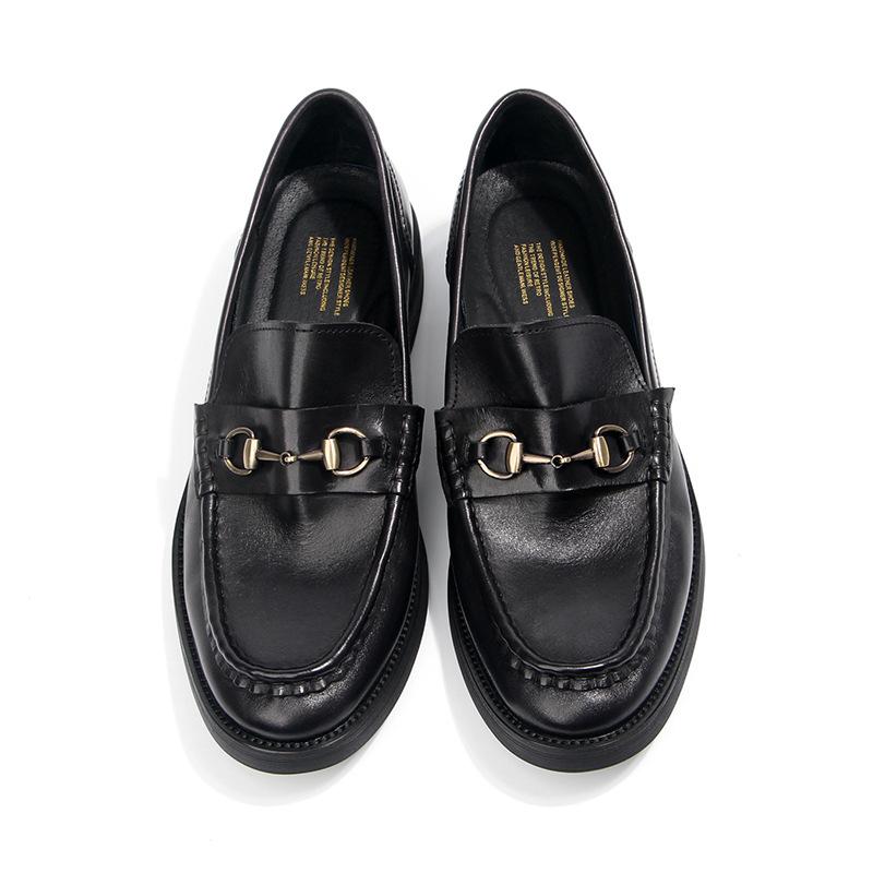 Schnallenslipper Herrenschuhe Ein-Pedal Schuhe Erste Schicht Rindsleder Handpoliert Alte Retro Lederschuhe 1107-15