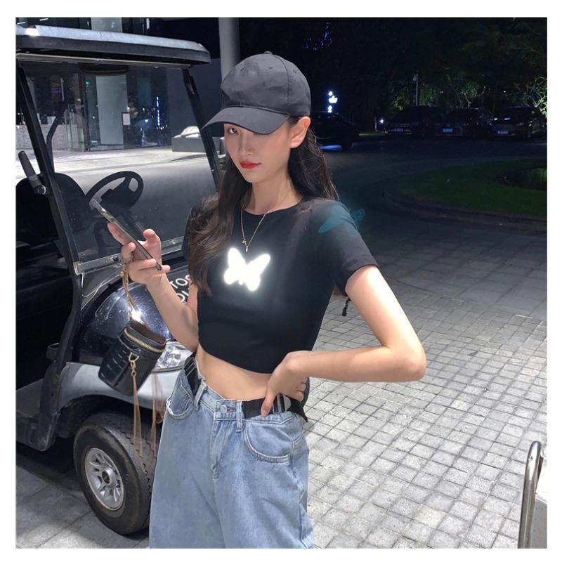 Butterfly Short-sleeved T-shirt for Women In Summer New Black Base Shirt Short Fashionable Top