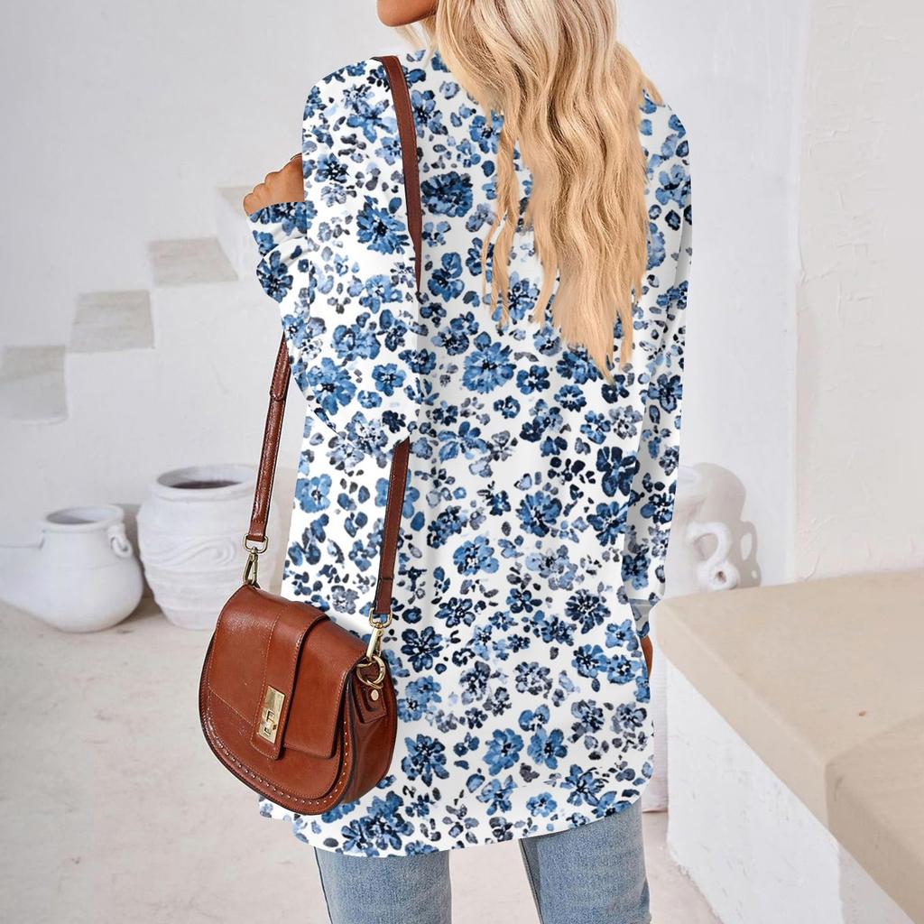 Womens Tops Loose V-neck Contrast Color Split Loose Long Sleeve T-shirt Women's Tops