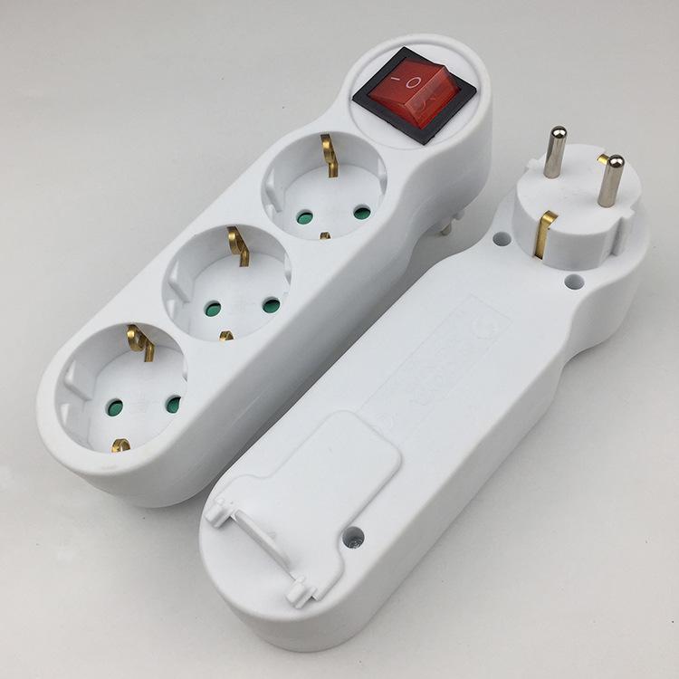 European German Standard 1-to-3 Extension Socket Converter Plug