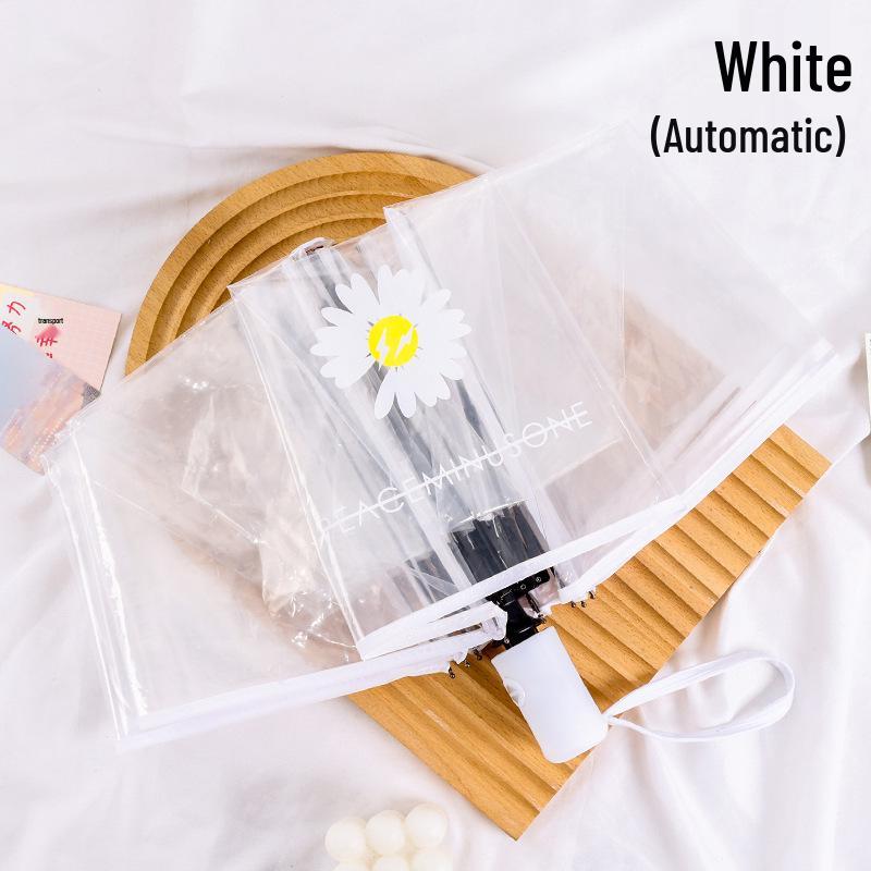 Cherry Blossom Transparent Automatic Umbrella - Soft Girl Three-Fold Design